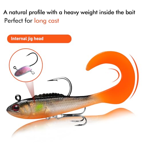 TRUSCEND Shadtale Easy Catch Soft Fishing Lures with BKK Hooks - Trembly Sinking and Vibrating Swim for More Bites, Pre-Rigged Swimbaits for Bass, Trout, Crappie, Walleye, Freshwater Saltwater Fishing - color: B-2.5",0.18oz