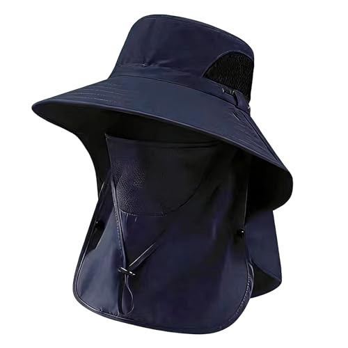 Sun Hat for Men and Women, UPF 50+ UV Protection, Wide Brim Breathable, Fish Hat with Neck Flap and Breathable Face Mask - color: Navy