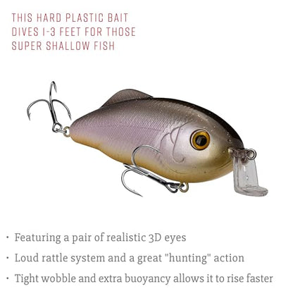 Strike King Hybrid Hunter Shallow Jr. Fishing Lure, Shallow Diving Crankbait, 90-Degree Bill, 3D Eyes, Loud Rattle, Dives 1 to 3-Feet,Size 4 & 6 Treble Hooks - color: Sweet Shad, size: 1 oz