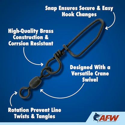 AFW Brass Coastlock Snap Swivels – Durable Fishing Gear with High-Strength Wire Snaps, Black Oxide Finish, Prevents Line Twisting & Kinking, Supports Up to 350 lb Test. - size: 144 pc, #5, 90 lb test