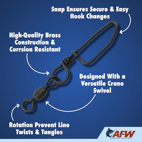 AFW Brass Coastlock Snap Swivels – Durable Fishing Gear with High-Strength Wire Snaps, Black Oxide Finish, Prevents Line Twisting & Kinking, Supports Up to 350 lb Test. - size: 10 pc, #1, 150 lb test
