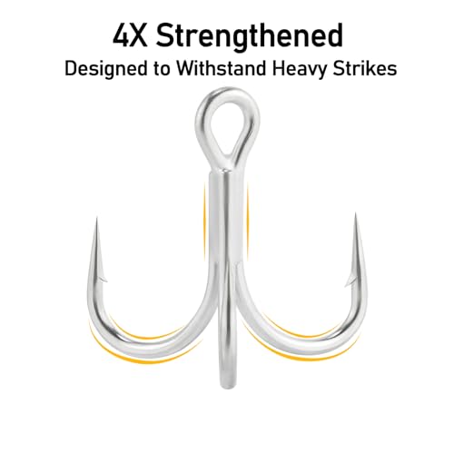 Dr.Fish 30 Pack 4X O'Shaughnessy Treble Hooks in-line Triple Hooks Saltwater & Frshwater Replacement Catfish Bass Striper - size: #1/0-30 Pack
