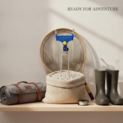 Blue Fishing Rod Holder with Metal Ground Spike, Adjustable Rotating Head for Sand and Soil, Portable Beach and Riverbank Stake