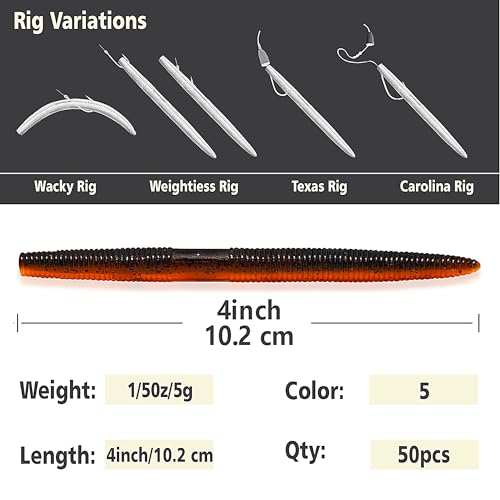 Senko Worms for Bass Fishing, Wacky Worms, Reaction Lure, Soft Plastic Bait for Ned rig, Fishing Lure Kit for Freshwater Bass - size: Senko01