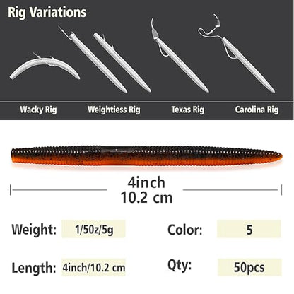 Senko Worms for Bass Fishing, Wacky Worms, Reaction Lure, Soft Plastic Bait for Ned rig, Fishing Lure Kit for Freshwater Bass - size: Senko01