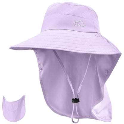 Rosoz Sun Hat for Men Women with Neck Flap,Wide Brim UPF50+ Fishing Hat with Detachable Face Cover Outdoor Sun Protection Hat - color: 1pack-purple