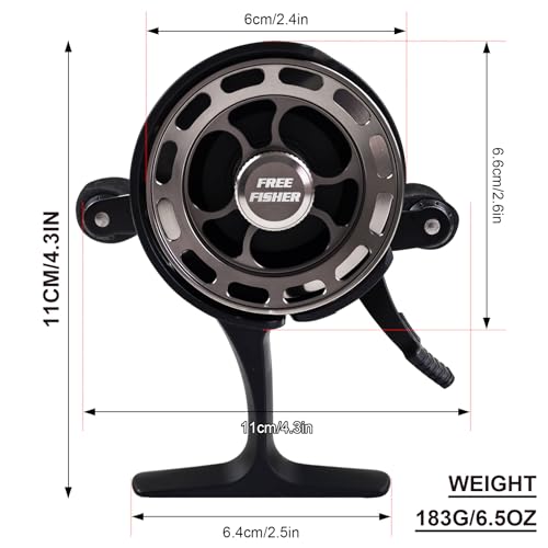 Ice Fishing Reels 3.2:1 Gear Ratio Ultra Smooth 3+1Ball Bearings Strength CNC-machined Aluminum Inline Ice Fishing Reel with Left/Right Hand Retrieve - color: Black-Left Hand Retreive
