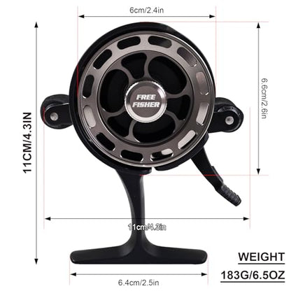 Ice Fishing Reels 3.2:1 Gear Ratio Ultra Smooth 3+1Ball Bearings Strength CNC-machined Aluminum Inline Ice Fishing Reel with Left/Right Hand Retrieve - color: Black-Right Hand Retreive