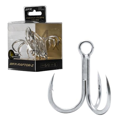 BKK Raptor-X Treble Hook 3X | Saltwater Corrosion Resistant Bright Tin Coating | Hand Ground Point | Heavy Duty Lure Hook, Popping, Stickbaits - size: 5/0#