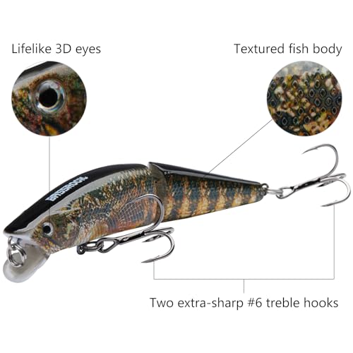 BASSROCK Minnow Swimbait Bass Trout Fishing Lure with Movable Lip Hard Bait 3.5” 1/2oz - color: Walleye
