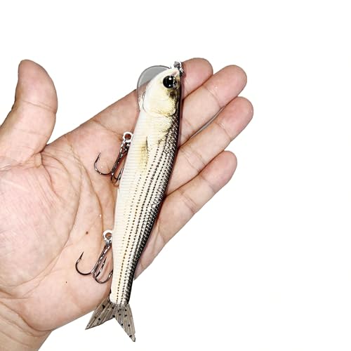 Topwater Artificial Bionic Wobbler Fishing Lure, 5.5in/1.02oz Slow Sinking Simulation Multi Jointed Hard Bait, Fishing Accessories for Freshwater & Saltwater - color: White