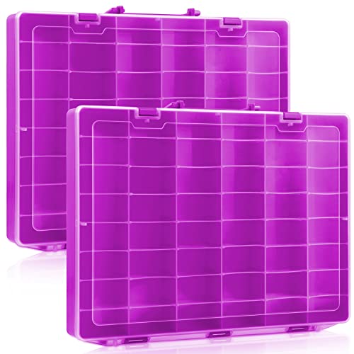 Juexica 2 Pcs Large 48 Grids Plastic Storage Bead Organizer Box, Tackle Box, Compartment Organizer Container with Adjustable Dividers for Jewelry Art Crafts Toys Screw Small Parts(Purple) - color: Purple