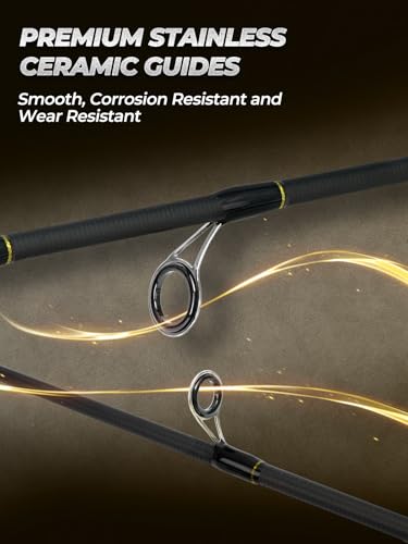 Jenseits Carbon Fiber Fishing Rod Series (6-12 Ft), Spinning & Casting Rods with Stainless Steel Ceramic Guides, Fast Action Fishing Pole for Bass, Trout, Walleye & Surf Fishing - size: 6'0"-Medium Light-Fast-Black, style: Spinning
