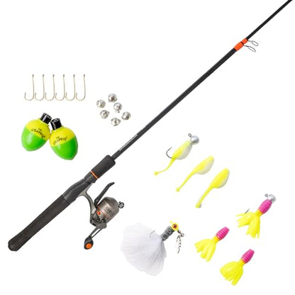 Zebco 33 Micro Trigger Spincast Reel and Fishing Rod Combo, 6-Foot 6-Inch 2-Piece Telescopic Rod, Ultra-Lt Power, Mod Action, Size 10 Reel, 4.3:1 Gear Ratio, 23-Piece Mr. Crappie Tackle Kit, Silver