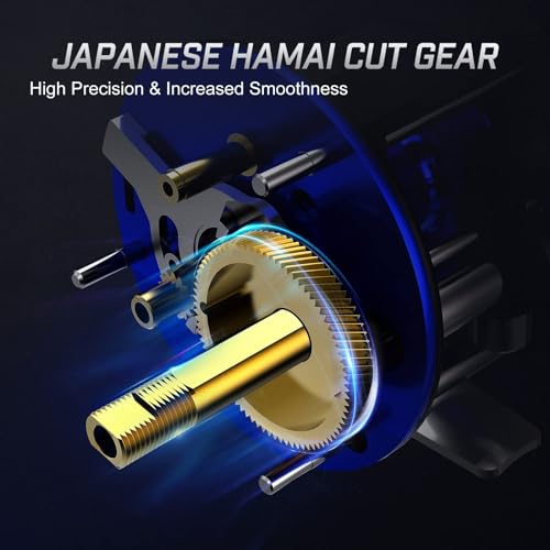 Piscifun Chaos XS Baitcasting Fishing Reel, Reinforced Metal Body Round Baitcaster Reel, Smooth Powerful Saltwater Inshore Surf Trolling Reel, Conventional Reel for Catfish, Musky, Bass, Pike - color: Blue, style: 50 Right Hand Retrieve