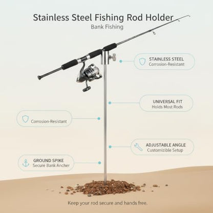 Stainless Steel Fishing Rod Holder with Ground Spike for Bank Fishing (1 PC)