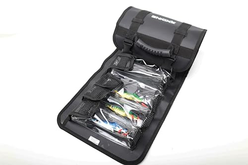 Lure Roll Up Fishing Jig Pouch Tackle bags | Heavy Duty Compact Waterproof Tarpaulin Fish Lure Pouch | 10 Clean Window Pockets for Fishing Lures Jigs Tools Storage