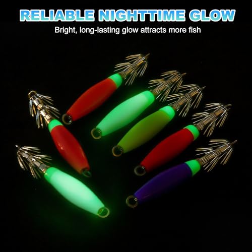 Luminous Squid Jig Hooks, Squid Jigs Saltwater Glow in Dark Dual-Layer Hooks - Fit for Cuttlefish Sleeve Night Fishing - color: Pink