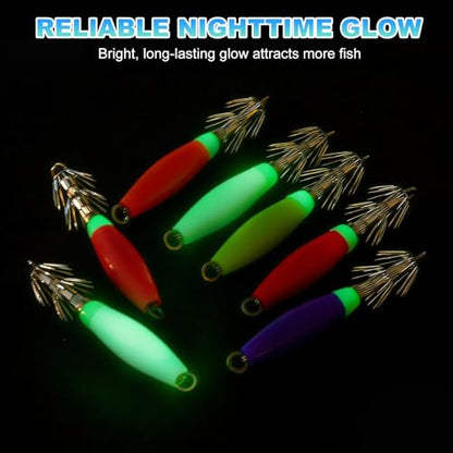 Luminous Squid Jig Hooks, Squid Jigs Saltwater Glow in Dark Dual-Layer Hooks - Fit for Cuttlefish Sleeve Night Fishing - color: Pink