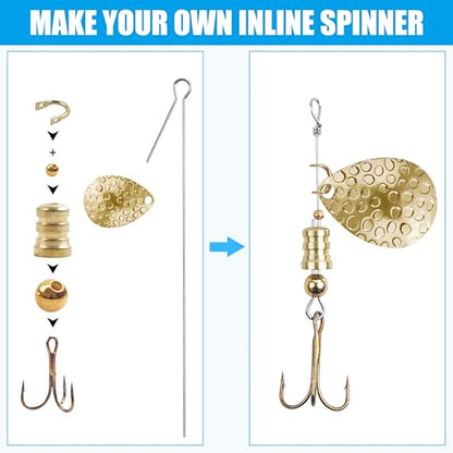 Fishing Spinner Lure Making Kit,141pcs Inline Spinner Making Supplies Kit DIY Spinnerbaits Accessory Pliers Spinner Blade Clevis Wire Shaft Treble Hooks Beads Fishing Spoon Rigs Tackle Set - style: 140pcs