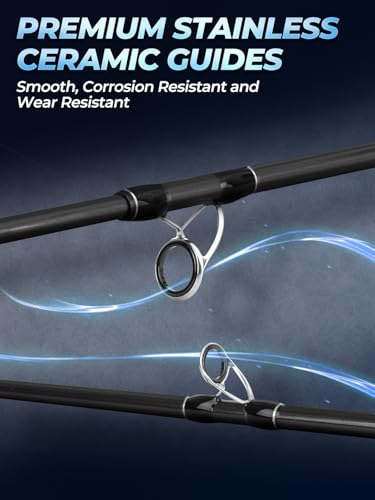 Jenseits 7FT Fishing Rod, 24T Carbon Fiber Telescopic & 4-Piece Travel Rod, Spin and Cast Options, Stainless Steel Guides with Ceramic Inserts, for Bass, Trout, Catfish, Freshwater & Inshore Fishing - size: Spin-7ft-Heavy-MFast