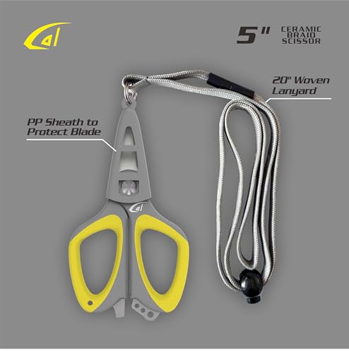 danco Fishing Ceramic Braid Scissor, Karl,Serrated Blades, Fishing Scissors for Braided Line, Non Slip Grip