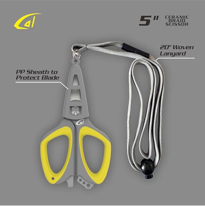 danco Fishing Ceramic Braid Scissor, Karl,Serrated Blades, Fishing Scissors for Braided Line, Non Slip Grip