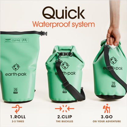 Earth Pak Waterproof Dry Bag - Roll Top Waterproof Backpack Sack Keeps Gear Dry for Kayak with Waterproof Phone Case - color: Seafoam Green, size: 55L