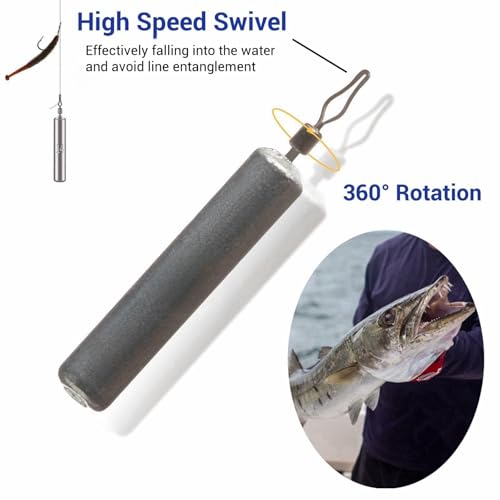 48Pcs Drop Shot Weights Set, Slim Pencil Style | Lead Fishing Weights Sinkers Kit, Dropshot Rigging, 6 Sizes Assorted, Includes Barrel Swivel and Rig Beads