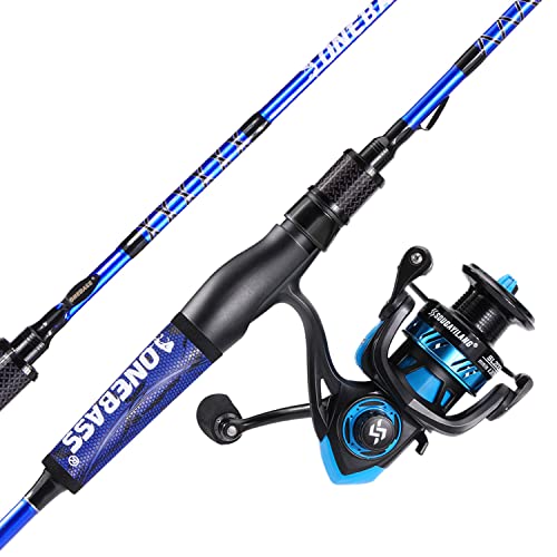 One Bass Fishing Rod and Reel Combo, IM7 Graphite 2 Pc Blank Baitcasting Combo, Spinning Rod with SuperPolymer Handle - color: Blue, size: 6'6"Medium-Fast with 2000 Reel