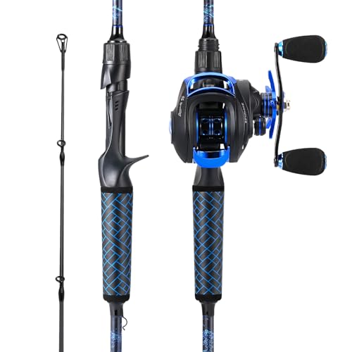 Sougayilang Baitcaster Combo – 8.1:1 High-Speed Reel, 18.5LB Drag, 9+1 Bearings, IM7 Graphite 2-Piece Rod, 6‘/7’ M Power for Bass Fishing - color: Right-6'0''