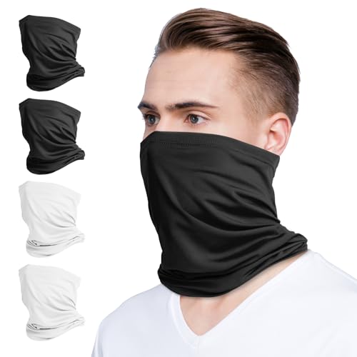VULKIT 2 Pack Neck Gaiter Face Mask Scarf Reusable Bandanas Tube UV Protection Balaclava Outdoor Sport for Men and Women - color: Black*2+white*2