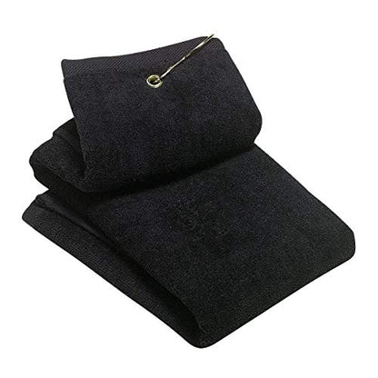 2 Pack Golf Fold Towel with Metal Carabiner Clip Sports Hiking Black 12inch x 16inch