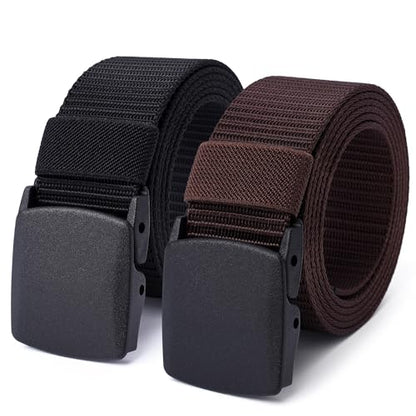 Mile High Life | Nylon Web Belt | Outdoor Military Belt | TSA Safe Buckle Plastic/Metal - color: Black-brown
