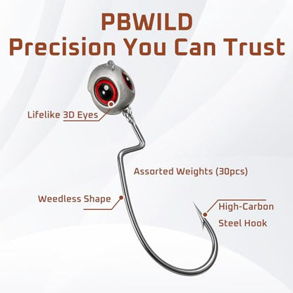Weedless Jig Head, Swimbait Jig Heads, Texas Rig Compatible | For Bass, Walleye, 10 and 30 Pieces, Assorted Weights (BFS and Heavier Weights), Tackle Gift - style: 1/2oz, 4/0, 10 Pack