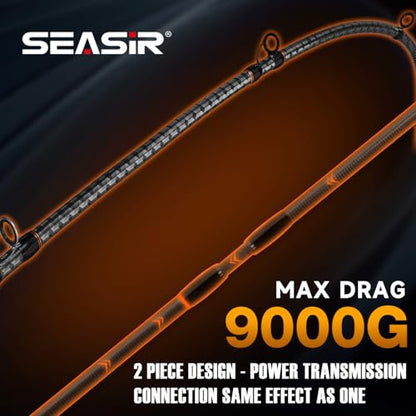 SEASIR CastX Medium Heavy Fishing Rod, Medium Light Spinning Casting Rod, 2 Piece Baitcasting Rod, Saltwater Freshwater Baitcaster Rod, Fast Action, 40T Carbon Fiber, EVA & Cork Grip, Zirconia Ring - style: 2.1m/C702-mh