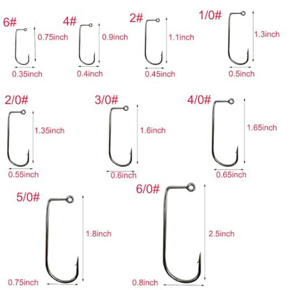 50pcs/100pcs Aberdeen 90 Degree Fishing Jig Hooks Long Shank Forged Barbarian Hooks High Carbon Steel Fishing Hooks for Freshwater & Saltwater Size: 6#-6/0# - size: 3/0#-100pcs