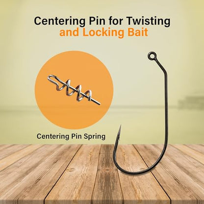 Reaction Tackle Swimbait Hooks for Bass Fishing - Soft Plastic Fishing Hooks with Centering Spring pin for Soft Plastic Swim Baits and Worm Lure Baits - size: #6/0