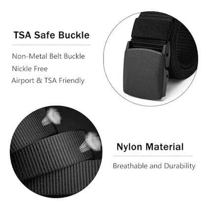 Mile High Life | Nylon Web Belt | Outdoor Military Belt | TSA Safe Buckle Plastic/Metal - color: Black-510brwon 2pc