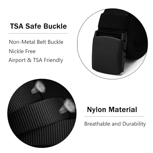 Mile High Life | Nylon Web Belt | Outdoor Military Belt | TSA Safe Buckle Plastic/Metal - color: Black-cross Black