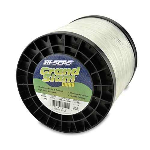 HI-SEAS Grand Slam Monofilament Fishing Line - Strong & Abrasion Resistant in Clear, Pink, Green, Smoke Blue, Fluorescent Yellow Freshwater & Saltwater - 5 lb Spool - color: Clear, style: 400 Lb Test, 2.00 Mm Dia, 675 Yd
