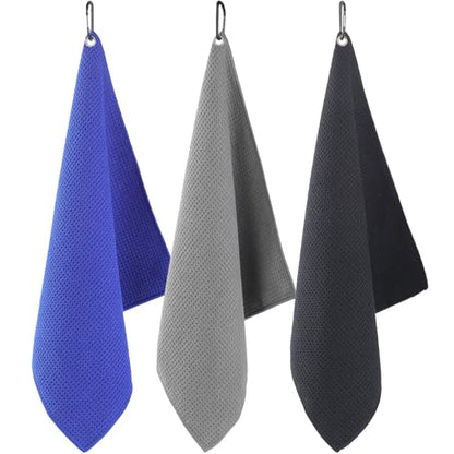 Microfiber Fishing Towel with Clip – 3 Pack 16"x16" Super Absorbent & Quick-Dry Towel for Fishing, Swimming, Camping, Car Detailing – Ultra-Soft, Lint-Free, Lightweight(Blue-Grey-Black) - color: Blue-grey-black