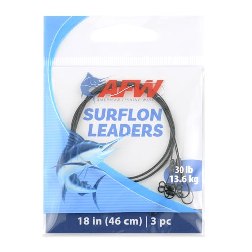 AFW Surflon Fishing Leaders – Black Nylon Coated Stainless Steel Wire, Swivel & Snap, 3 Pack, Variety Pack – Strong Leader Line for Catfishing & Toothy Game Fish - size: 30 lb, style: 18 Inch
