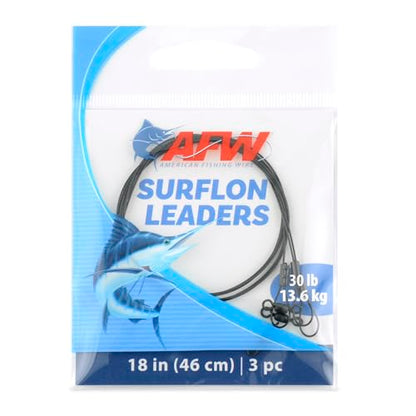 AFW Surflon Fishing Leaders – Black Nylon Coated Stainless Steel Wire, Swivel & Snap, 3 Pack, Variety Pack – Strong Leader Line for Catfishing & Toothy Game Fish - size: 30 lb, style: 18 Inch