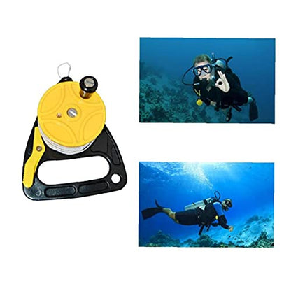 NIDONE Fishing Line Winder Spooler Fishing Line Fishing Line Spooler Machine Dive Reel with Thumb Stopper High Visibility 150ft White Line Multi Purpose for Cave and Wreck Exploration