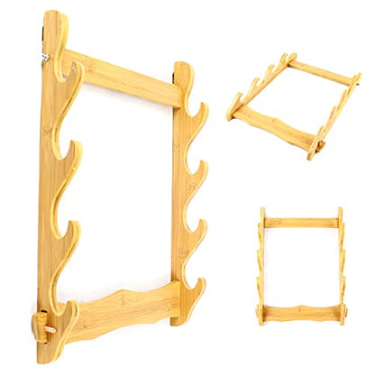 4-Layer Wall Holder Sword Stand Display Stand Bamboo Wall-Mounted Storage Rack for Sword, Flute, Fishing Rod, Living Room Decoration