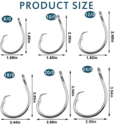 Fishing Hooks Saltwater Fishing Tuna Circle Hooks 2X Extra Strong Stainless Steel Big Game Fishing Hooks for Tuna Swordfish Shark - size: 12/0-25pcs