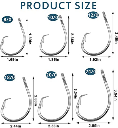 Fishing Hooks Saltwater Fishing Tuna Circle Hooks 2X Extra Strong Stainless Steel Big Game Fishing Hooks for Tuna Swordfish Shark - size: 12/0-25pcs