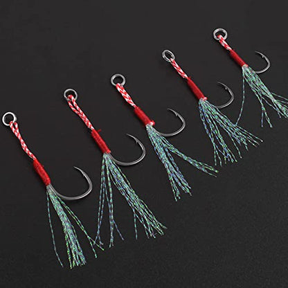 Assist Hooks Saltwater for Jigging,35pcs Micro Jigging Assist Hooks Slow Pitch Jigs Single Assist Fishing Hooks Dancing Stinger Jigging Hooks for Vertical Jigging Lures - size: 11#-35pcs