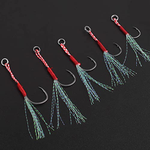 Assist Hooks Saltwater for Jigging,35pcs Micro Jigging Assist Hooks Slow Pitch Jigs Single Assist Fishing Hooks Dancing Stinger Jigging Hooks for Vertical Jigging Lures - size: 13#-35pcs